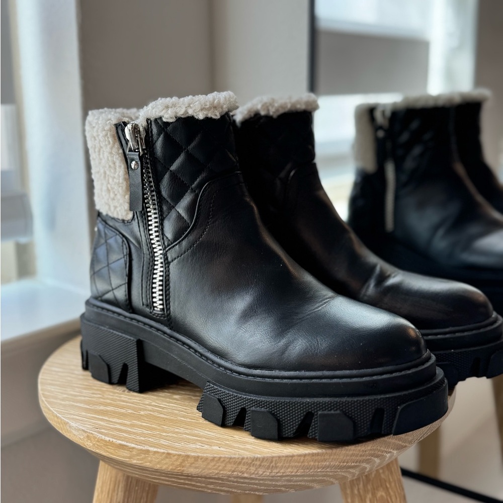 Winter black leather boots